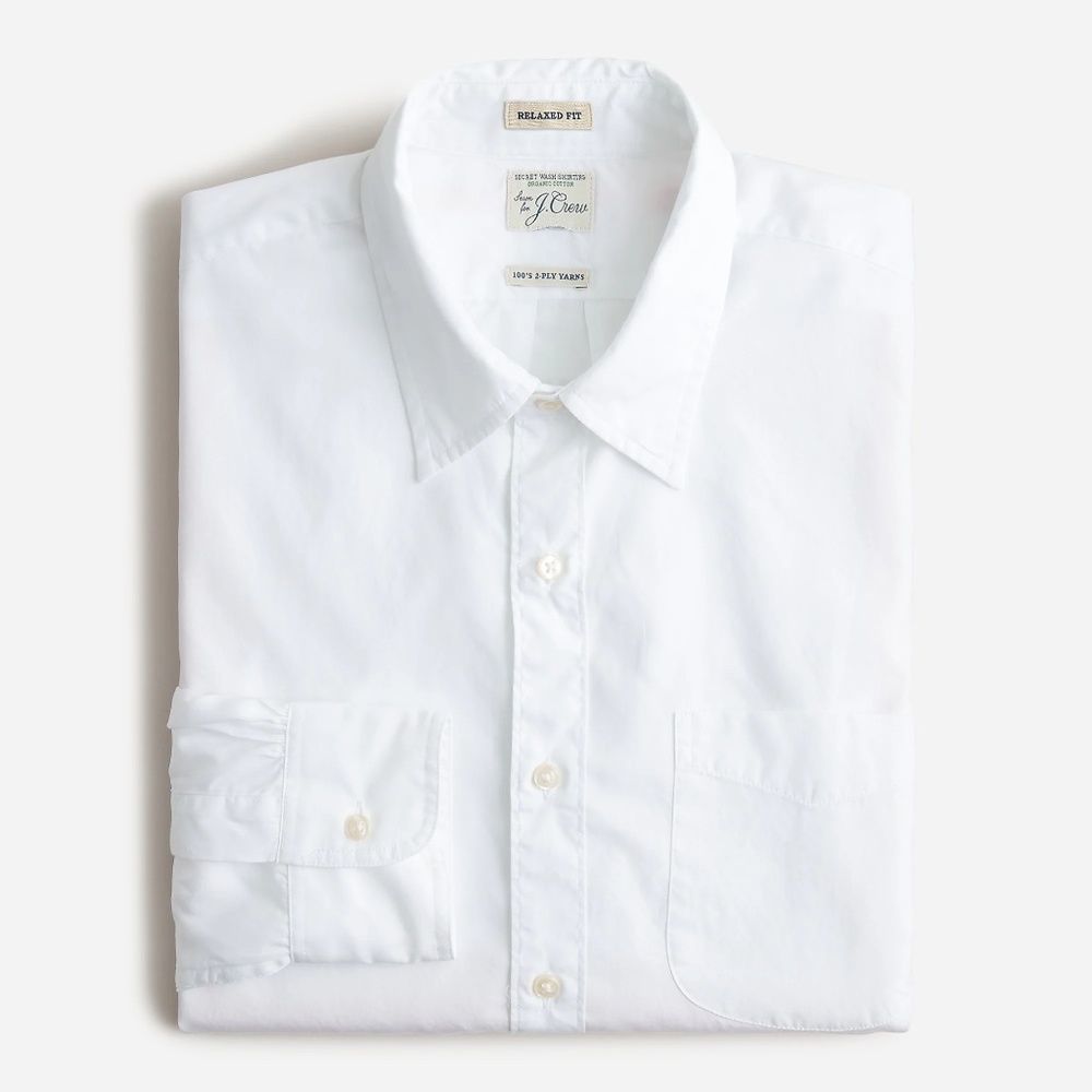 NEW J. Crew Relaxed Secret Wash Organic Cotton Poplin Button Down Shirt in White